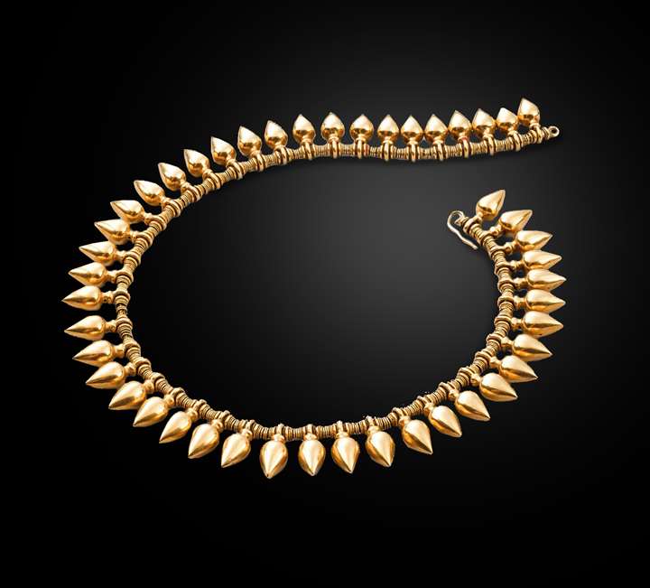 Gold Archaeological Revival Droplet Fringe Necklace